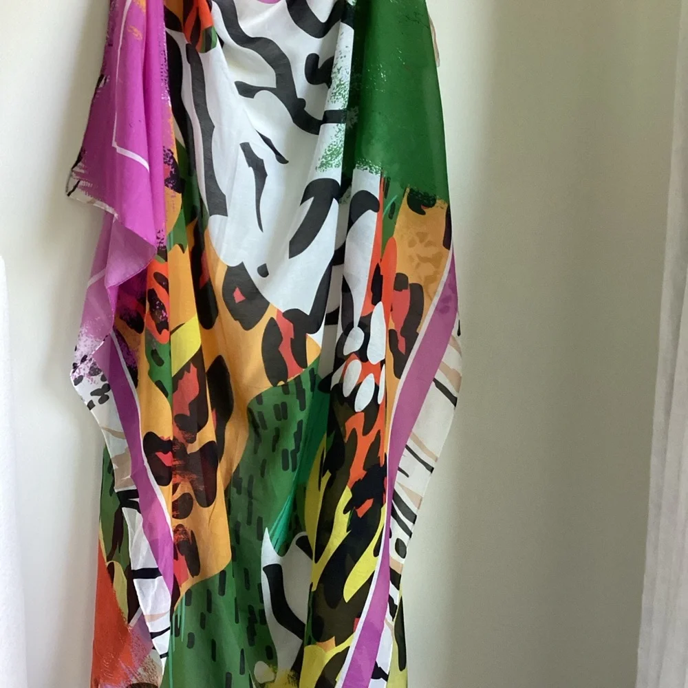 Perlavera Scarf Large Cotton Silk Blend Rolled Edges Geometric Modern Print
